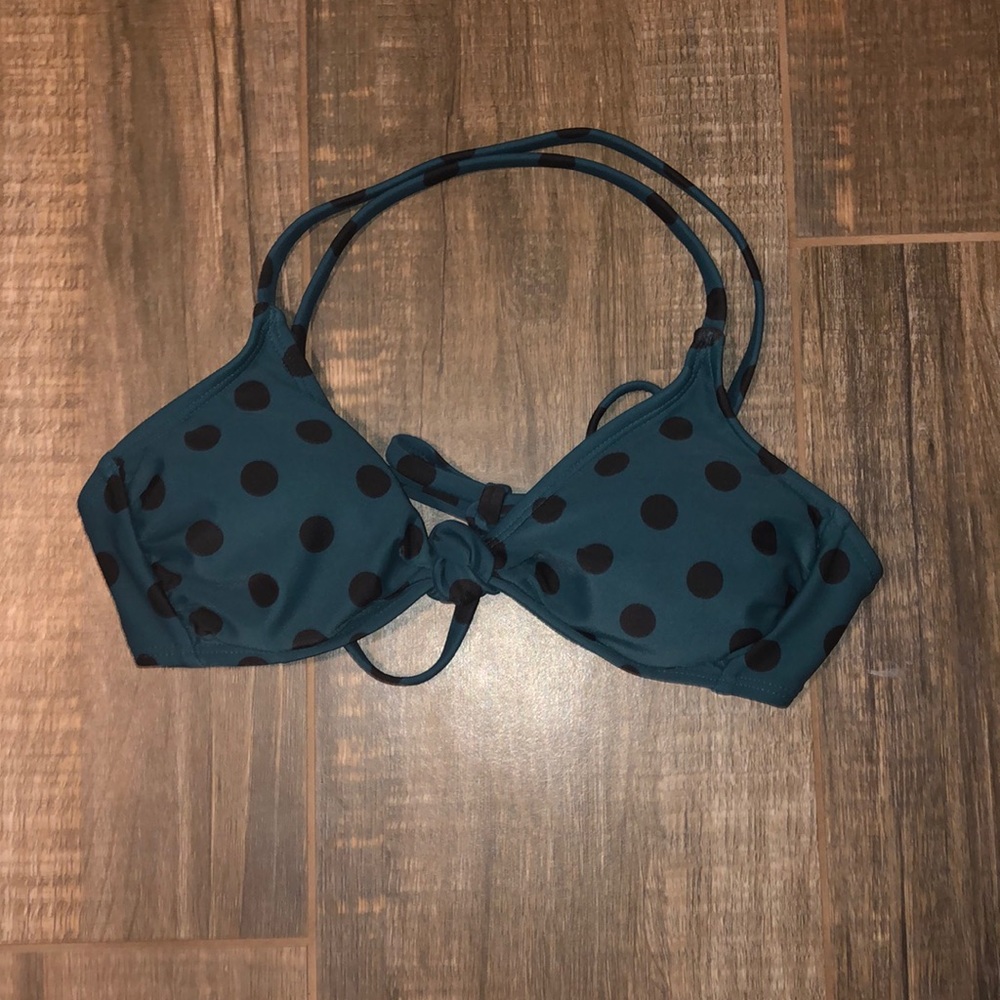 Dark greenish blueish polkadot bathing suit top
